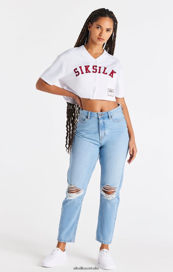 Women Apparel TB82N50 SikSilk White Baseball Crop Jersey
