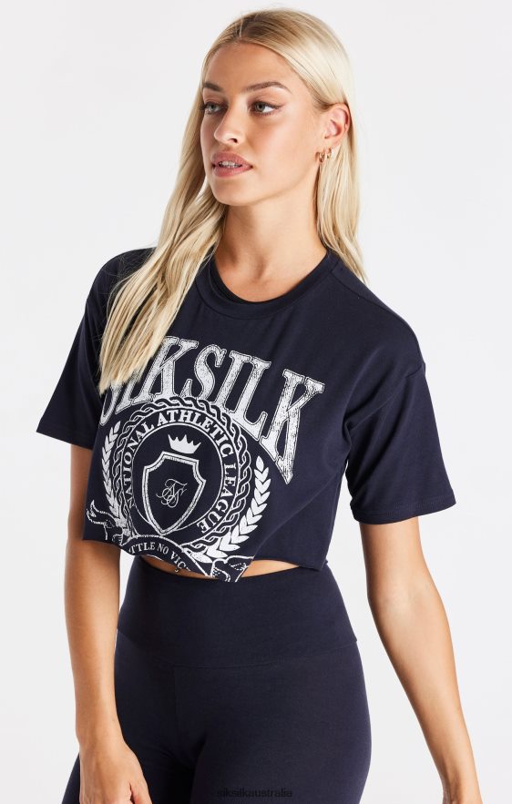 Women Apparel TB82N51 SikSilk Navy Varsity Cropped T-Shirt
