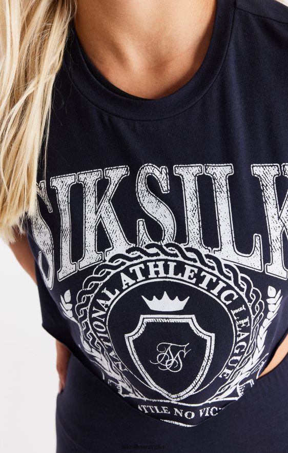 Women Apparel TB82N51 SikSilk Navy Varsity Cropped T-Shirt