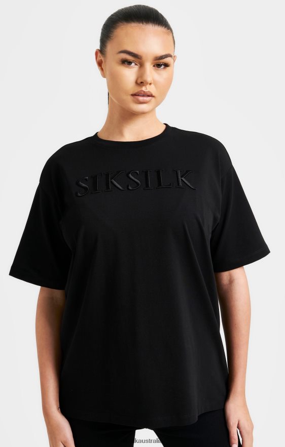 Women Apparel TB82N52 SikSilk Black Embroidered Boyfriend T-Shirt