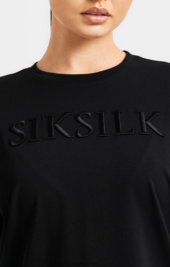 Women Apparel TB82N52 SikSilk Black Embroidered Boyfriend T-Shirt