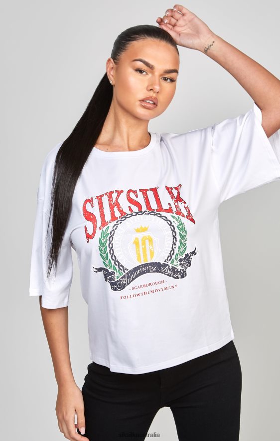 Women Apparel TB82N53 SikSilk White Varsity Crop T-Shirt