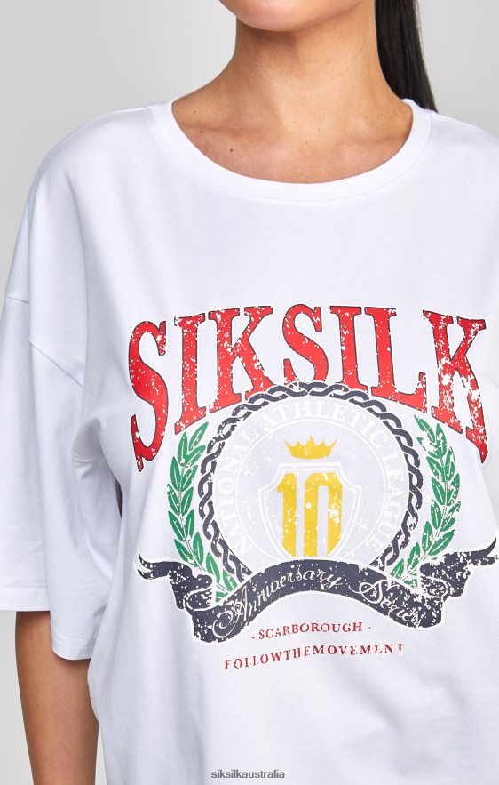 Women Apparel TB82N53 SikSilk White Varsity Crop T-Shirt