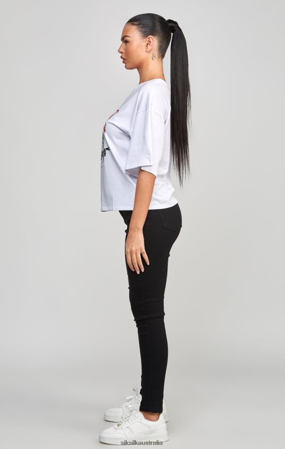 Women Apparel TB82N53 SikSilk White Varsity Crop T-Shirt