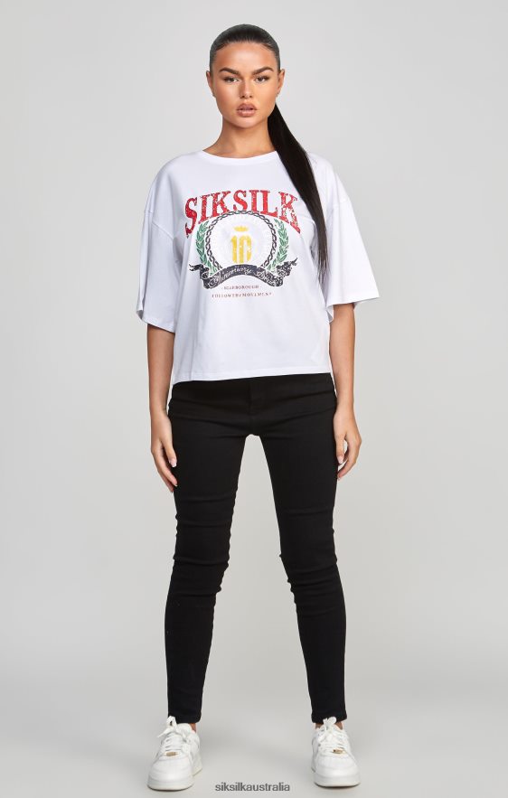 Women Apparel TB82N53 SikSilk White Varsity Crop T-Shirt