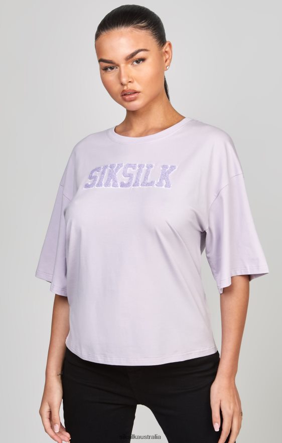 Women Apparel TB82N55 SikSilk Purple Varsity Logo Crop T-Shirt
