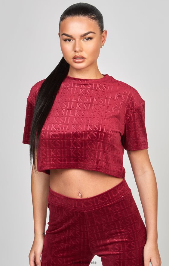 Women Apparel TB82N62 SikSilk Pink Velour Crop T-Shirt