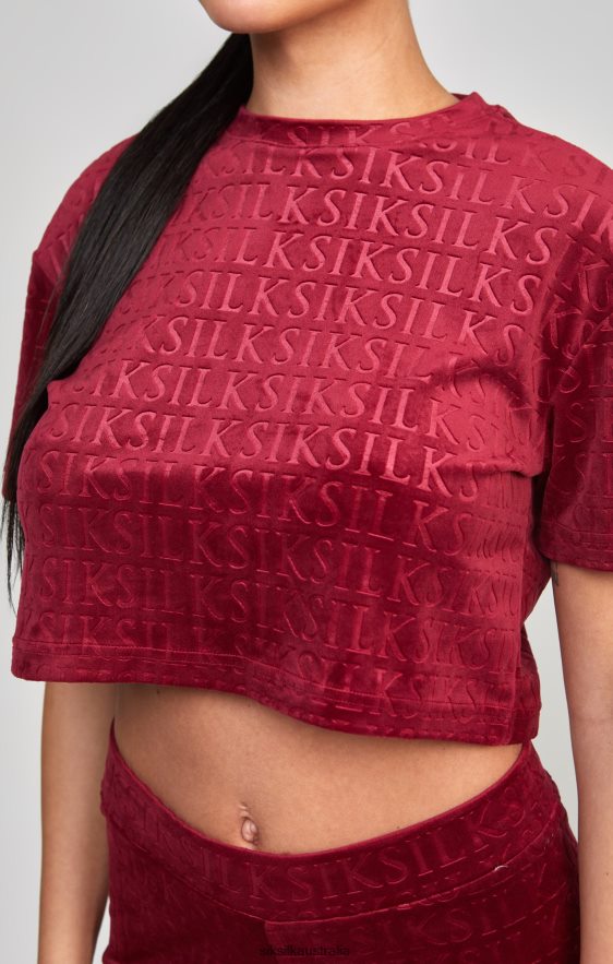 Women Apparel TB82N62 SikSilk Pink Velour Crop T-Shirt