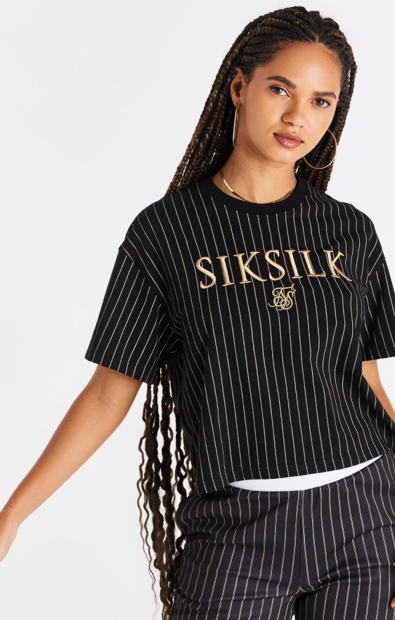 Women Apparel TB82N66 SikSilk Black Pinstripe T-Shirt