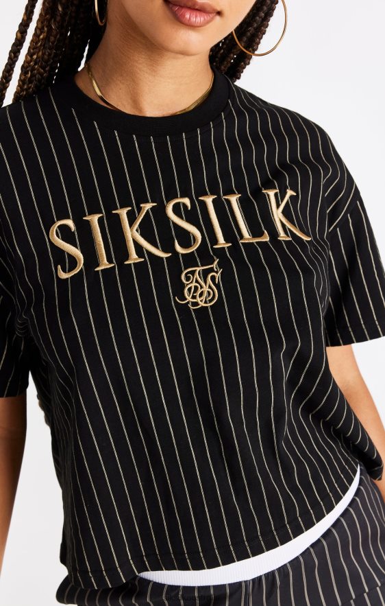 Women Apparel TB82N66 SikSilk Black Pinstripe T-Shirt