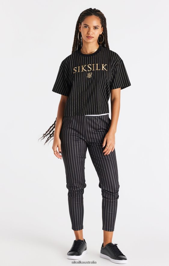 Women Apparel TB82N66 SikSilk Black Pinstripe T-Shirt