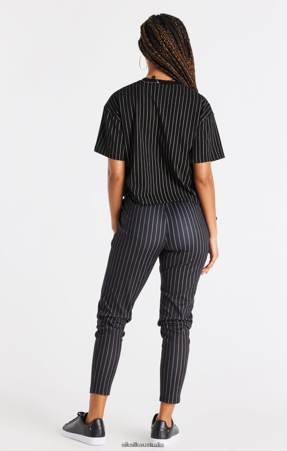Women Apparel TB82N66 SikSilk Black Pinstripe T-Shirt