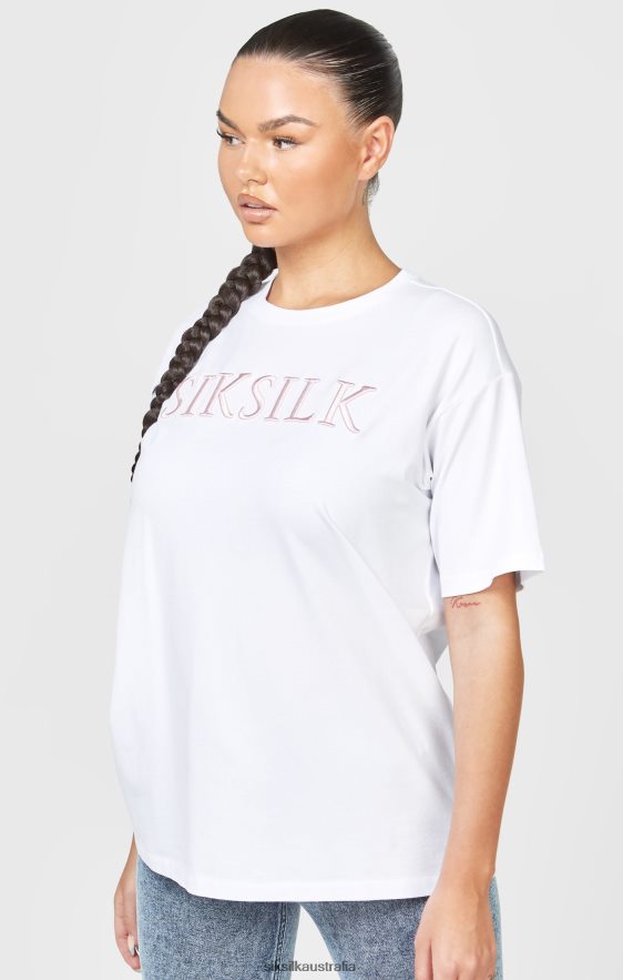 Women Apparel TB82N69 SikSilk White Embroidered Boyfriend T-Shirt