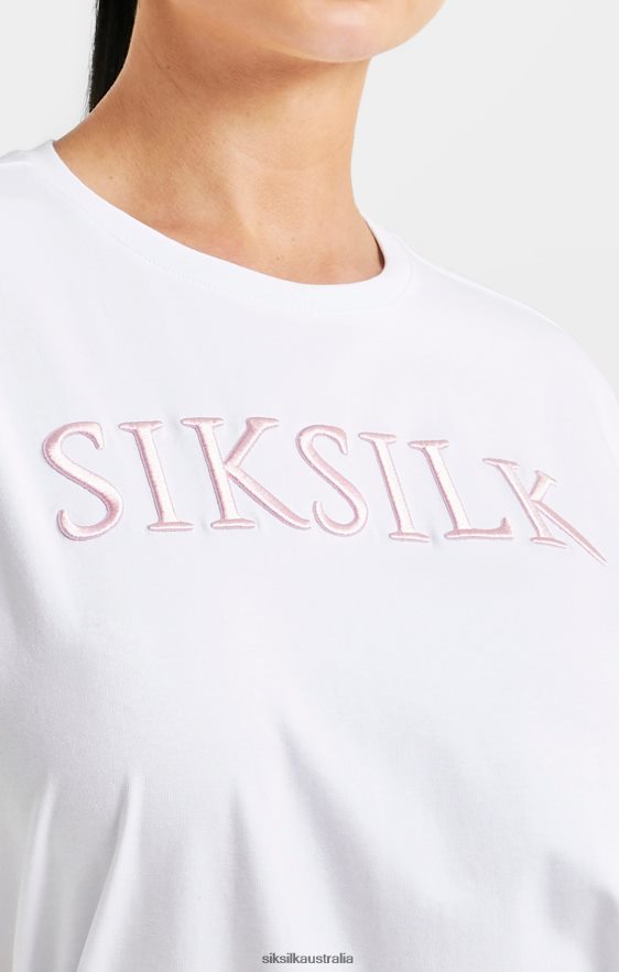 Women Apparel TB82N69 SikSilk White Embroidered Boyfriend T-Shirt