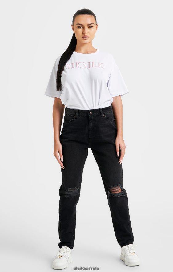 Women Apparel TB82N69 SikSilk White Embroidered Boyfriend T-Shirt