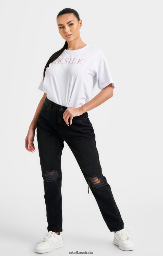 Women Apparel TB82N69 SikSilk White Embroidered Boyfriend T-Shirt