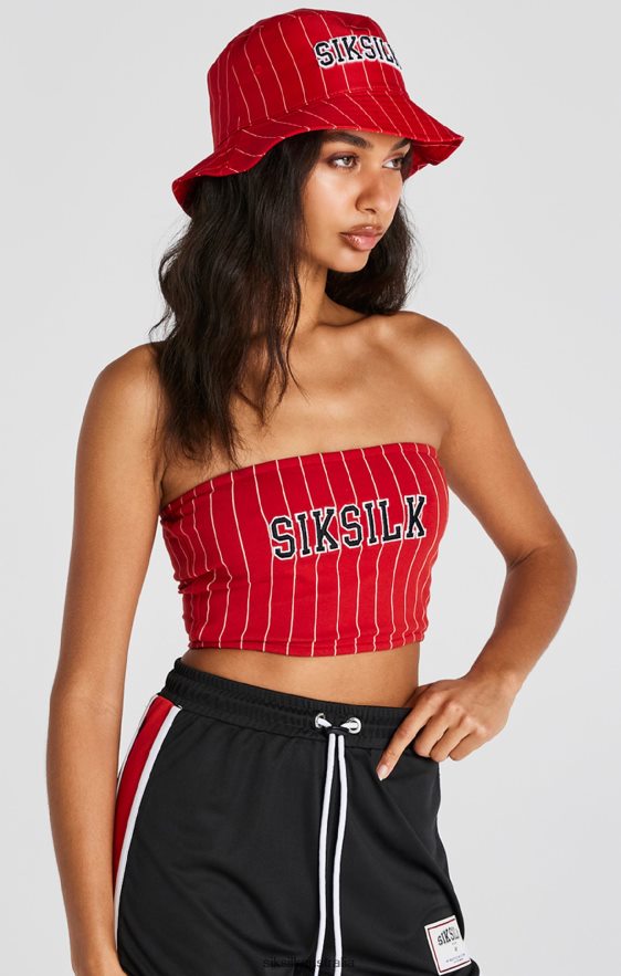 Women Apparel TB82N208 SikSilk Red Pinstripe Bandeau Top