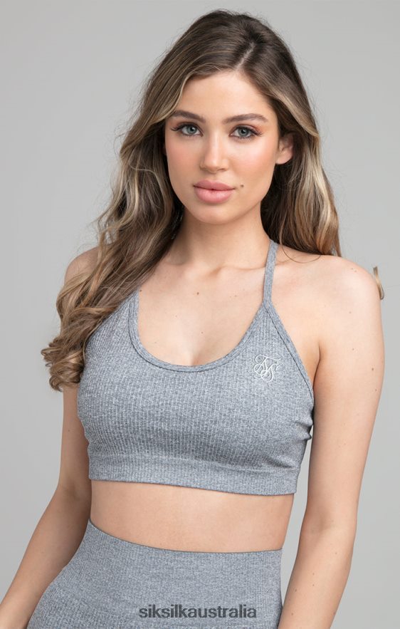 Women Apparel TB82N212 SikSilk Ribbed Gym Bralette - Grey