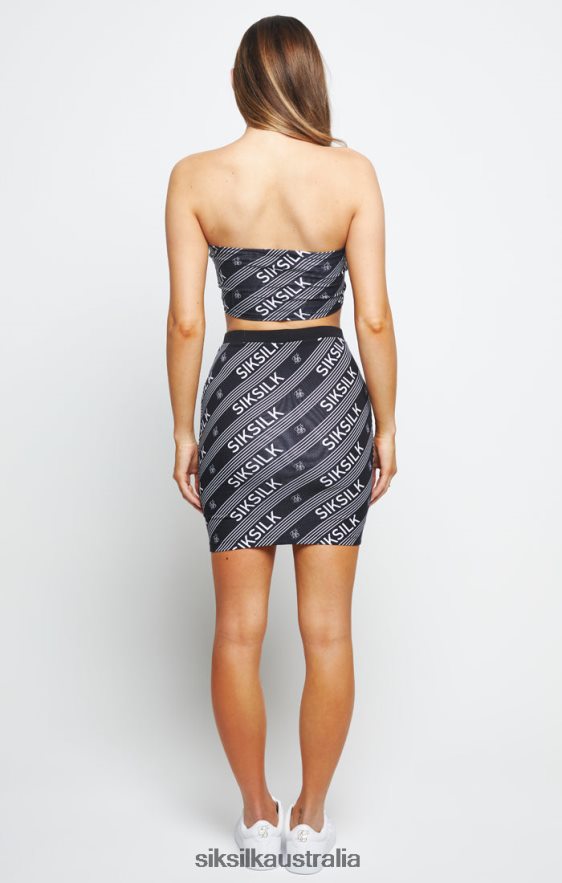 Women Apparel TB82N215 SikSilk Logo Print Bandeau Top - Black