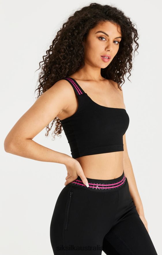 Women Apparel TB82N71 SikSilk Black Tape One Shoulder Crop Bralette